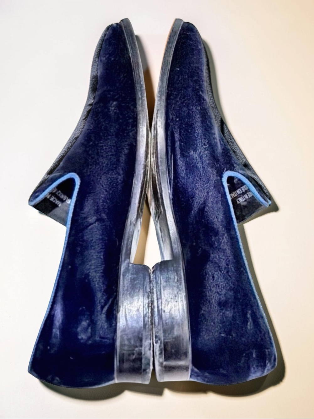 Saks Fifth Avenue Velvet Loafers Made in Italy Navy Blue Size 10M Luxury Slip-On - Picture 15 of 16
